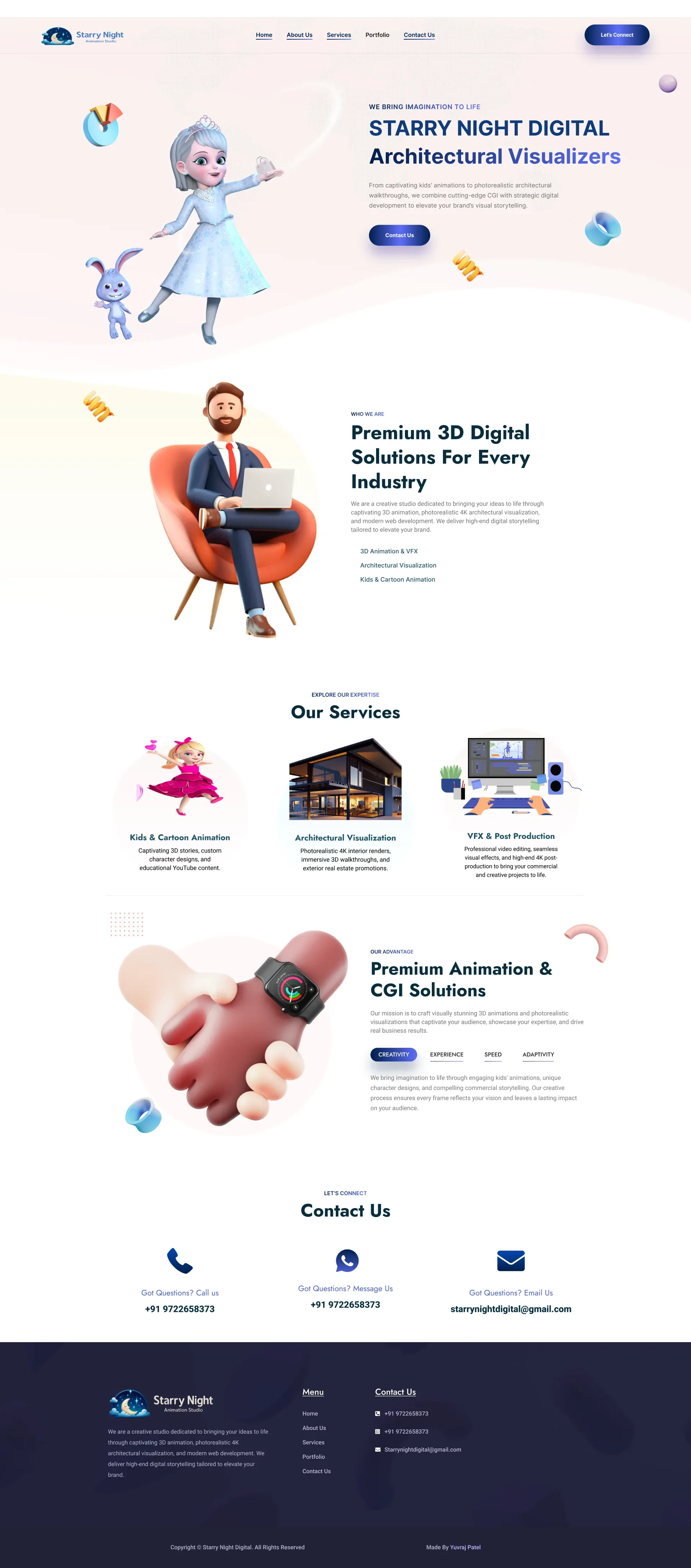 Starry Night Digital | 3D Animation & Digital Studio Website UI/UX project screen 1